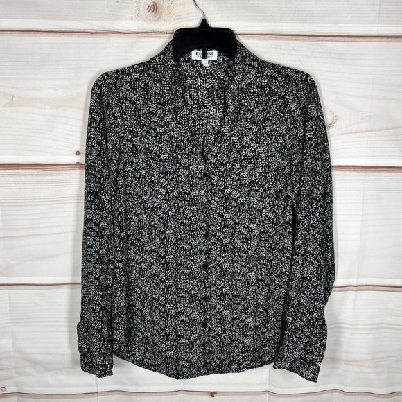 Express Tops - Express Top Womens XS Black Portofino Shirt Button Up Printed Tab Sleeve Woven